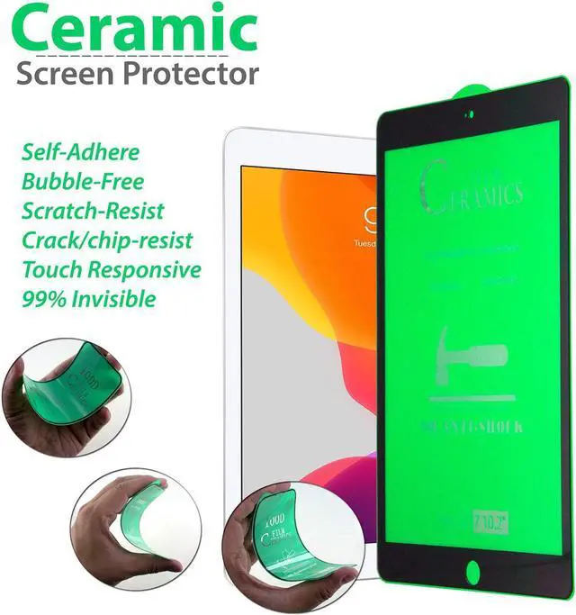 Alt view image 2 of 3 - Shockproof Case Full-Body Heavy Duty Cover Stand with Shatterproof Ceramic Screen Protector for Apple iPad 10.2 7th 8th Gen (Orange)