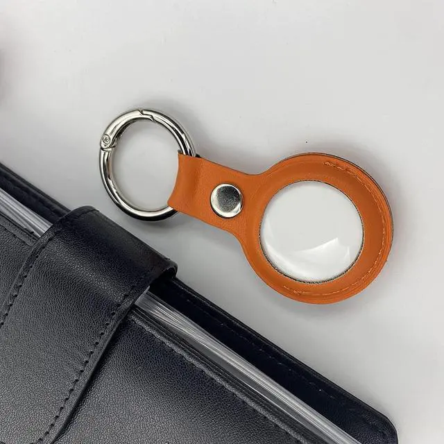 Alt view image 4 of 4 - AirTag Holder, Slim Lightweight Protective Cover with Keychain Carabiner for Apple AirTag 2021 (Short Leather Orange)
