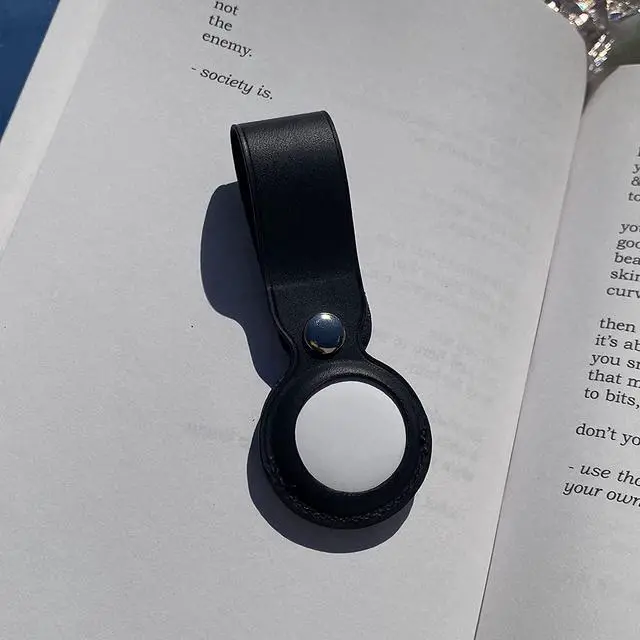 Alt view image 3 of 5 - AirTag Holder, Slim Lightweight Protective Cover with Keychain Carabiner for Apple AirTag 2021 (Long Leather Black)