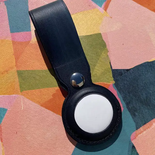 Alt view image 5 of 5 - AirTag Holder, Slim Lightweight Protective Cover with Keychain Carabiner for Apple AirTag 2021 (Long Leather Black)