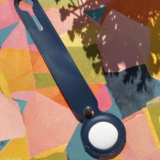 Alt view image 3 of 5 - AirTag Holder, Slim Lightweight Protective Cover with Keychain Carabiner for Apple AirTag 2021 (Long Leather Dark Blue)