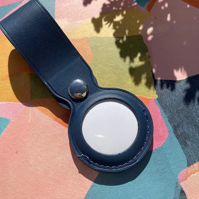 Alt view image 4 of 5 - AirTag Holder, Slim Lightweight Protective Cover with Keychain Carabiner for Apple AirTag 2021 (Long Leather Dark Blue)