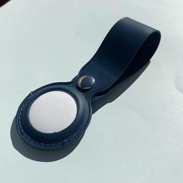 Alt view image 5 of 5 - AirTag Holder, Slim Lightweight Protective Cover with Keychain Carabiner for Apple AirTag 2021 (Long Leather Dark Blue)