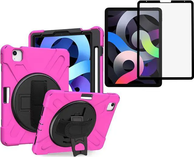 Main image of Shockproof Case Full-Body Heavy Duty Cover Stand with Shatterproof Ceramic Screen Protector for Apple iPad Air 4 10.9 2020 (Hot Pink)