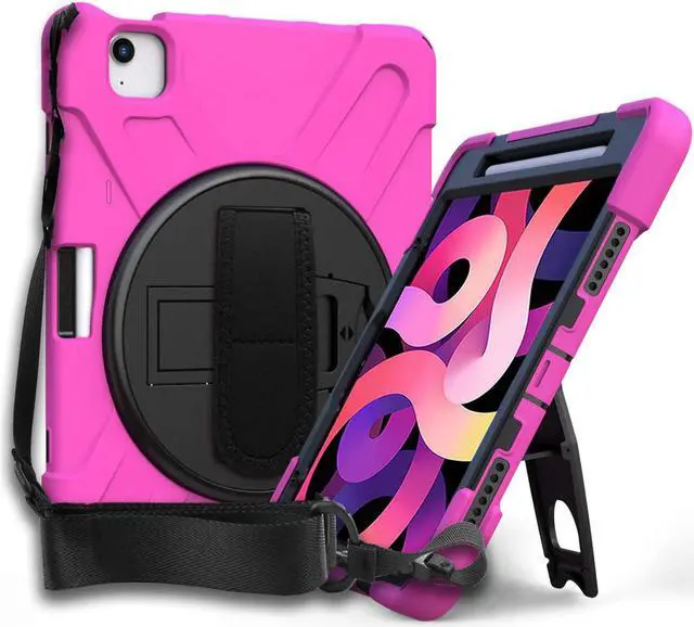 Alt view image 2 of 3 - Shockproof Case Full-Body Heavy Duty Cover Stand with Shatterproof Ceramic Screen Protector for Apple iPad Air 4 10.9 2020 (Hot Pink)