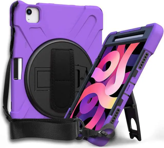 Alt view image 2 of 7 - iPad Air 10.9 Pro 11 1st 2nd Gen Case Cover, Heavy Duty Shield Hand/Palm Grip Strap Shoulder Strap Sling for Apple ipad Air 4 Pro 11 2018/2020 [Shield Purple]