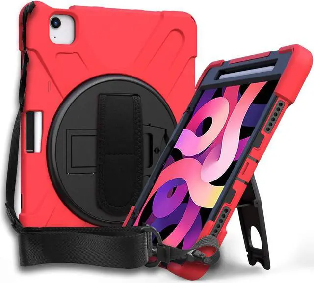 Alt view image 2 of 3 - Shockproof Case Full-Body Heavy Duty Cover Stand with Shatterproof Ceramic Screen Protector for Apple iPad Air 4 10.9 2020 (Red)