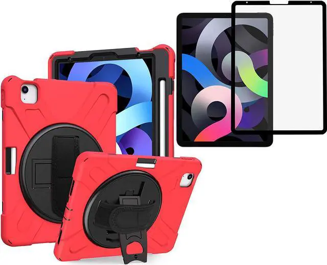 Main image of Shockproof Case Full-Body Heavy Duty Cover Stand with Shatterproof Ceramic Screen Protector for Apple iPad Air 4 10.9 2020 (Red)