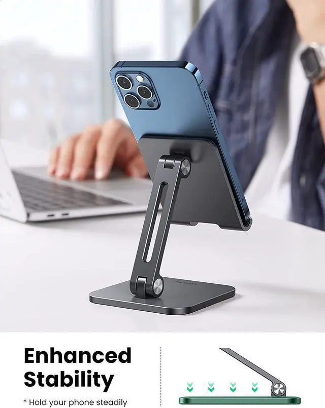 Alt view image 4 of 7 - UGREEN Phone Stand Desk Cell Phone Holder Aluminum Adjustable Compatible for iPhone 13 12 Pro Max, iPhone 11 X SE XS XR 8 Plus 6 7 6S Samsung Galaxy Note20 S20 S10 S9 S8 S7 Smartphone