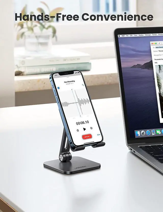 Alt view image 2 of 7 - UGREEN Phone Stand Desk Cell Phone Holder Aluminum Adjustable Compatible for iPhone 13 12 Pro Max, iPhone 11 X SE XS XR 8 Plus 6 7 6S Samsung Galaxy Note20 S20 S10 S9 S8 S7 Smartphone