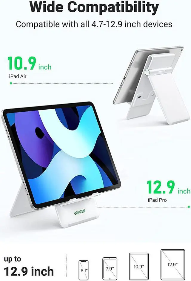 Alt view image 2 of 7 - UGREEN Tablet Stand Holder Adjustable Desktop Portable Stand Dock Foldable Tablet Stand Compatible for Phones, iPad, iPad Pro 11 Inch, iPad Mini 5 4 3 2, iPad Air, Nintendo Switch Black
