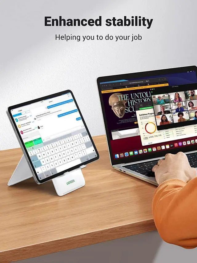 Alt view image 7 of 7 - UGREEN Tablet Stand Holder Adjustable Desktop Portable Stand Dock Foldable Tablet Stand Compatible for Phones, iPad, iPad Pro 11 Inch, iPad Mini 5 4 3 2, iPad Air, Nintendo Switch Black