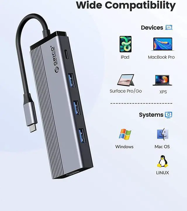 Alt view image 7 of 7 - USB C Hub Adapter,  5 in 1 USB C Docking Station with 4K HDMI, 3 USB 3.0 Ports, 100W Power Delivery for MacBook Pro, Chromebook and Type C Thunderbolt 3 Device