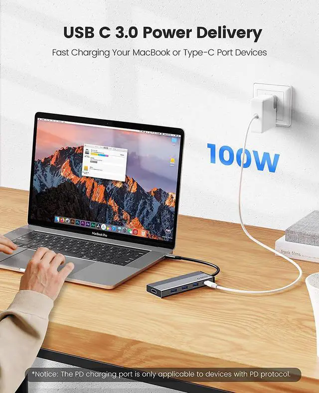 Alt view image 5 of 7 - USB C Hub Adapter,  5 in 1 USB C Docking Station with 4K HDMI, 3 USB 3.0 Ports, 100W Power Delivery for MacBook Pro, Chromebook and Type C Thunderbolt 3 Device