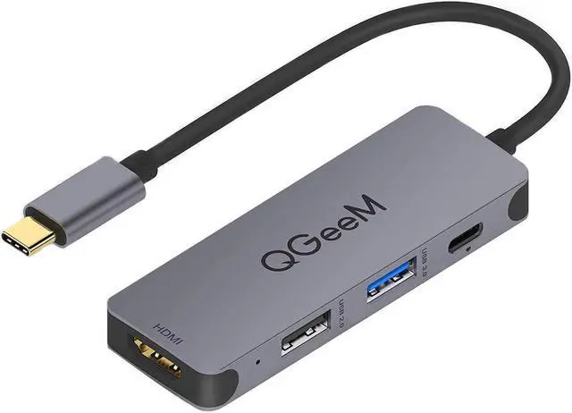 Main image of USB C Hub, QGeeM 4-in-1 USB C Adapter with 4K USB C to HDMI Hub,100W Power Delivery,USB 3.0,Thunderbolt 3 Multiport Hub Compatible with MacBook Pro, XPS, iPad Pro,More Type C Devices
