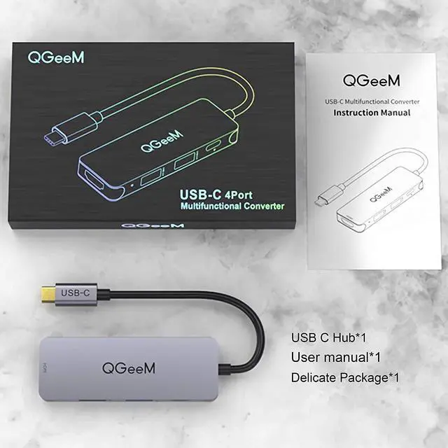 Alt view image 7 of 7 - USB C Hub, QGeeM 4-in-1 USB C Adapter with 4K USB C to HDMI Hub,100W Power Delivery,USB 3.0,Thunderbolt 3 Multiport Hub Compatible with MacBook Pro, XPS, iPad Pro,More Type C Devices