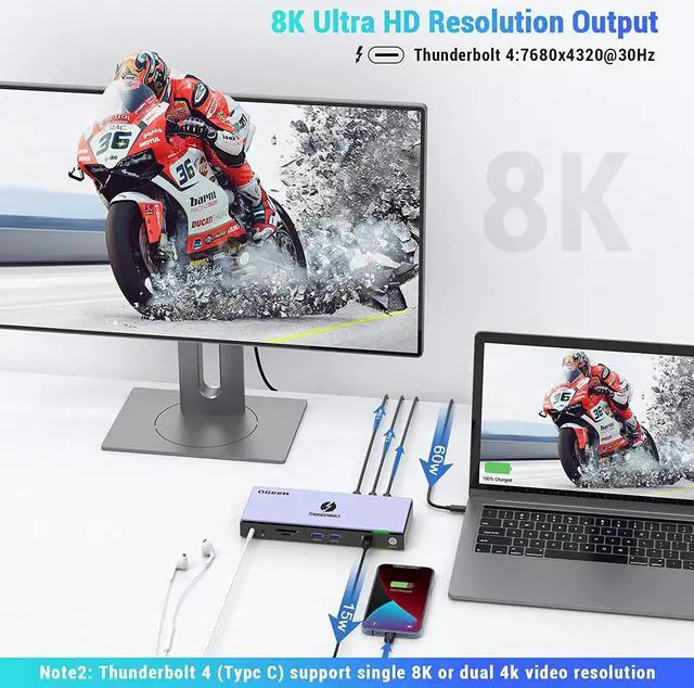 Alt view image 6 of 7 - Thunderbolt 4 Docking Station, QGeeM 16-in-1 Quadruple Display Docking Station 4K or Single 8K Video Output USB C Dock Compatible with Windows and Mac OS