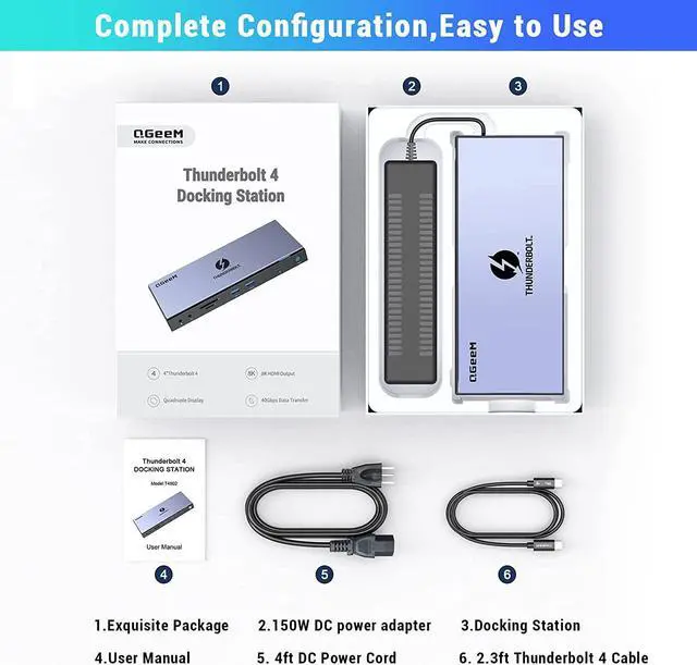 Alt view image 7 of 7 - Thunderbolt 4 Docking Station, QGeeM 16-in-1 Quadruple Display Docking Station 4K or Single 8K Video Output USB C Dock Compatible with Windows and Mac OS