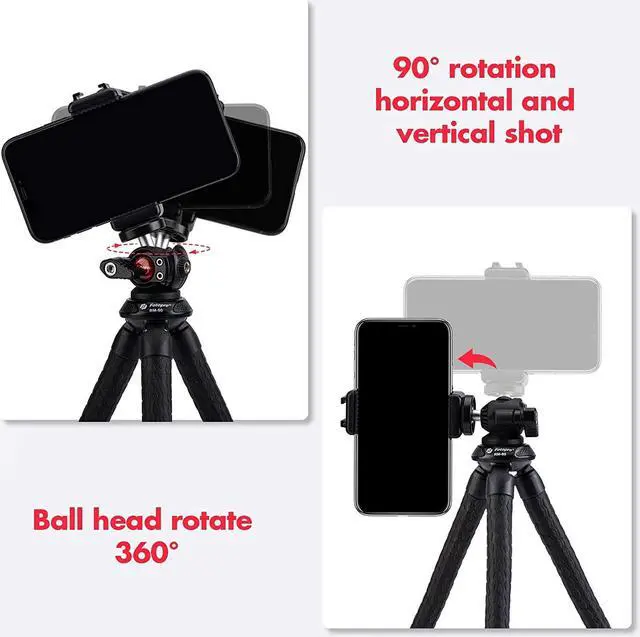 Alt view image 2 of 6 - Phone Tripod, Fotopro Flexible Tripod with Extension Ball Head and Cold Shoe Mount, Camera Tripod with Vertical Horizantal Rotating, Tripod for Camera and Mobile Live Stream