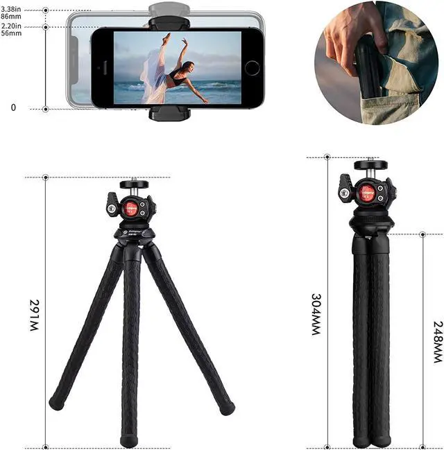 Alt view image 5 of 6 - Phone Tripod, Fotopro Flexible Tripod with Extension Ball Head and Cold Shoe Mount, Camera Tripod with Vertical Horizantal Rotating, Tripod for Camera and Mobile Live Stream