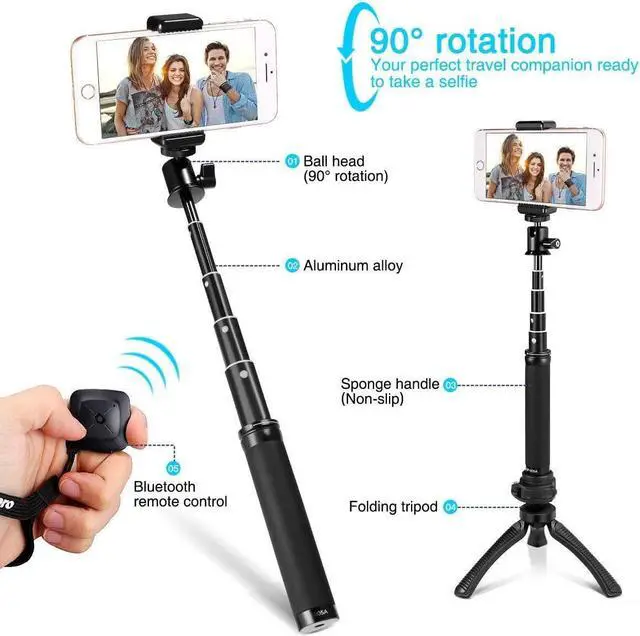 Alt view image 2 of 7 - Fotopro Selfie Stick, Tripod for iPhone, Selfie Stick Tripod Sets for Camera, Action Camera, iPhone 7 7Plus 6s 6 and Other Smartphones with Mobile Phone Adapter and Bluetooth Remote Shutter
