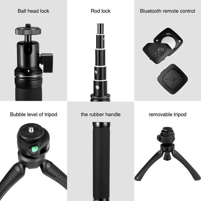 Alt view image 3 of 7 - Fotopro Selfie Stick, Tripod for iPhone, Selfie Stick Tripod Sets for Camera, Action Camera, iPhone 7 7Plus 6s 6 and Other Smartphones with Mobile Phone Adapter and Bluetooth Remote Shutter