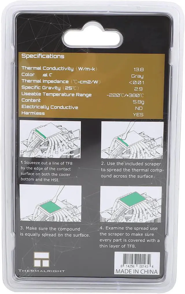 Alt view image 7 of 7 - Thermalright TF8 High Performance Thermal Compound Paste 5.8 Grams, 13.8W/mK, High Durability, for All heatsinks CPU Coolers, with applying Tool