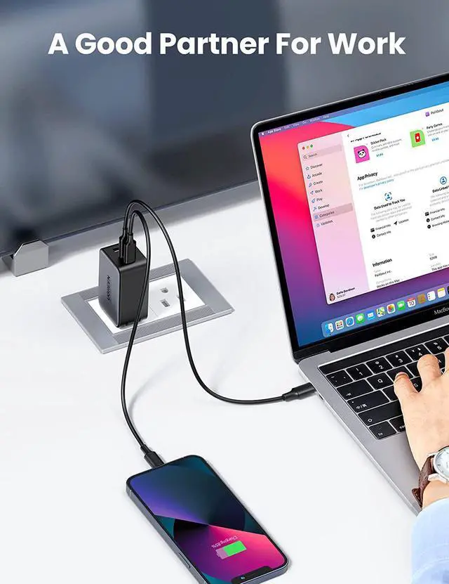 Alt view image 6 of 7 - UGREEN 65W USB C Charger Multiport - 3 Port GaN PPS Fast Charger Adapter Foldable Charger Compatible with MacBook Pro/Air, iPad Pro, Galaxy S22/S21/S20, Dell XPS 13, iPhone 13/13 Pro Max/12, Pixel