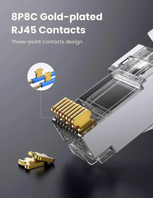 Alt view image 2 of 7 - UGREEN RJ45 Connectors Cat6 Ends 50 Pack Cat6 Cat5e RJ45 Connector Pass Through Ethernet Cable Crimp Connectors Network Plug