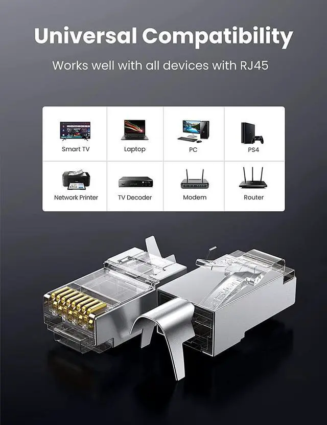 Alt view image 6 of 7 - UGREEN RJ45 Connectors Cat6 Ends 50 Pack Cat6 Cat5e RJ45 Connector Pass Through Ethernet Cable Crimp Connectors Network Plug