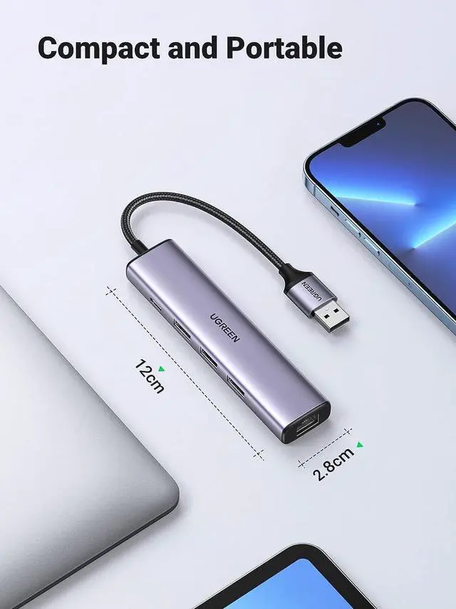 Alt view image 7 of 7 - UGREEN USB 3.0 to Ethernet Adapter, 5 in 1 Multiport Hub with Gigabit RJ45 and Type-C Power Port, LAN Network Adapter Compatible with Laptop PC MacBook Mac Mini Surface XPS Windows Linux MacOS