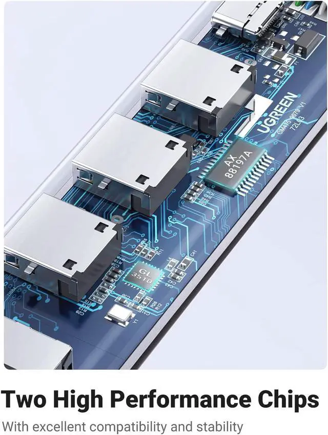 Alt view image 7 of 7 - UGREEN USB 3.0 to Ethernet Adapter 5 in 1 Multiport Hub with Gigabit RJ45 and Type-C Power Port LAN Network Adapter Compatible with Laptop PC MacBook Surface XPS Windows Linux MacOS, and More