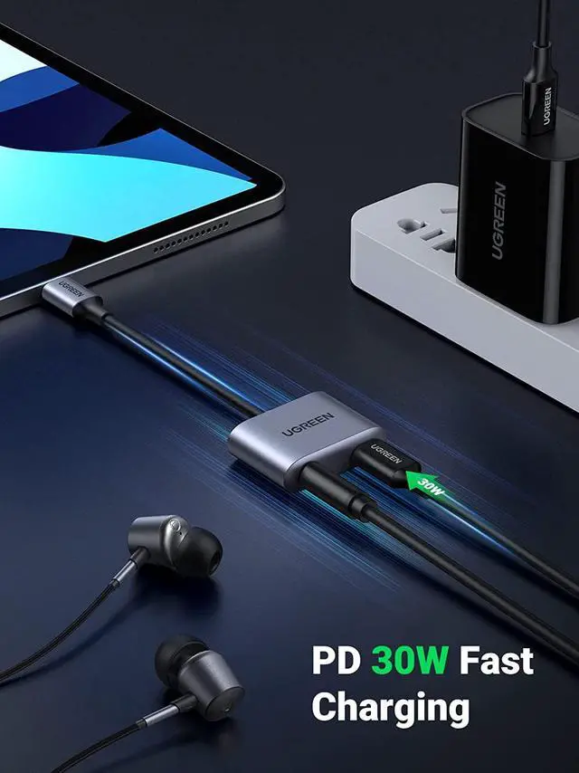 Alt view image 4 of 7 - UGREEN USB C to 3.5mm Headphone and Charger Adapter 2 in 1 Type C to Aux Audio Jack with PD 3.0 Fast Charging Dongle for Stereo Earbuds Compatible with Samsung S22/S21 Note20/10 Pixel 5/4 iPad Pro Air