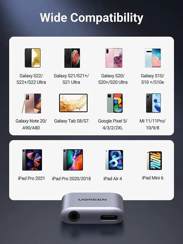 Alt view image 7 of 7 - UGREEN USB C to 3.5mm Headphone and Charger Adapter 2 in 1 Type C to Aux Audio Jack with PD 3.0 Fast Charging Dongle for Stereo Earbuds Compatible with Samsung S22/S21 Note20/10 Pixel 5/4 iPad Pro Air