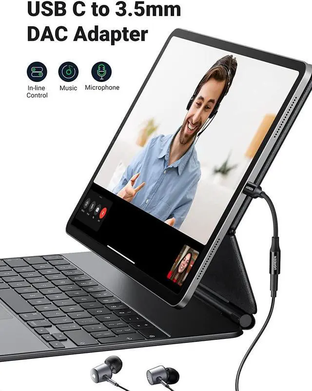 Alt view image 2 of 7 - UGREEN USB C to 3.5mm Audio Adapter Braided Type C Male to Headphone Aux Jack Female Dongle HiFi DAC Cable Cord Compatible with Samsung Galaxy S22 S21 Note20 Ultra S20 Pixel 5 4 XL iPad Pro Air, Black