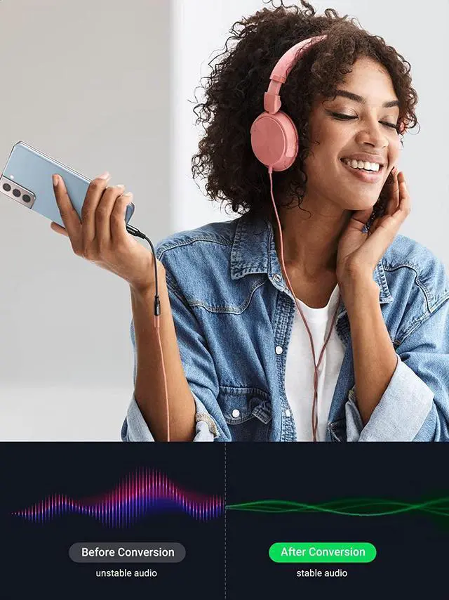 Alt view image 4 of 7 - UGREEN USB C to 3.5mm Audio Adapter Braided Type C Male to Headphone Aux Jack Female Dongle HiFi DAC Cable Cord Compatible with Samsung Galaxy S22 S21 Note20 Ultra S20 Pixel 5 4 XL iPad Pro Air, Black