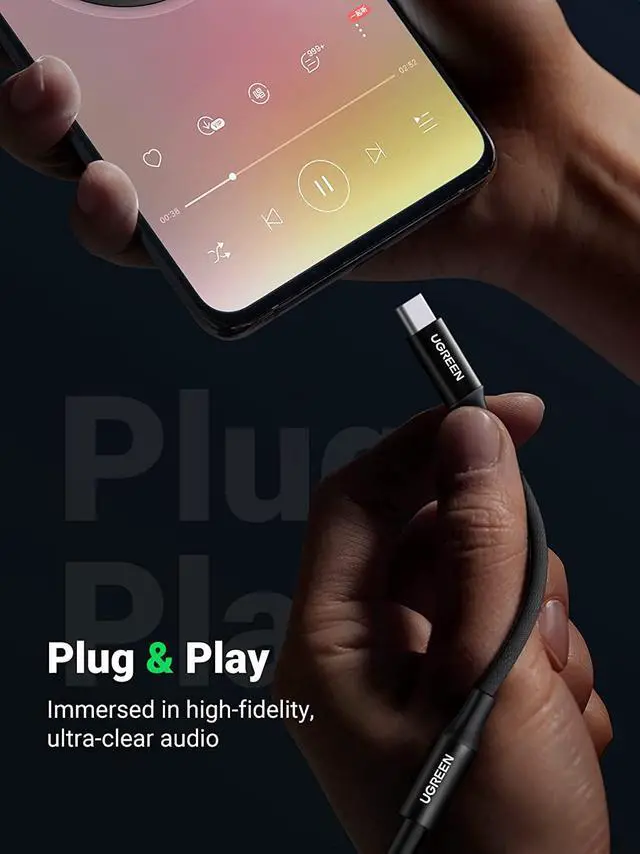 Alt view image 7 of 7 - UGREEN USB C to 3.5mm Audio Adapter Braided Type C Male to Headphone Aux Jack Female Dongle HiFi DAC Cable Cord Compatible with Samsung Galaxy S22 S21 Note20 Ultra S20 Pixel 5 4 XL iPad Pro Air, Black