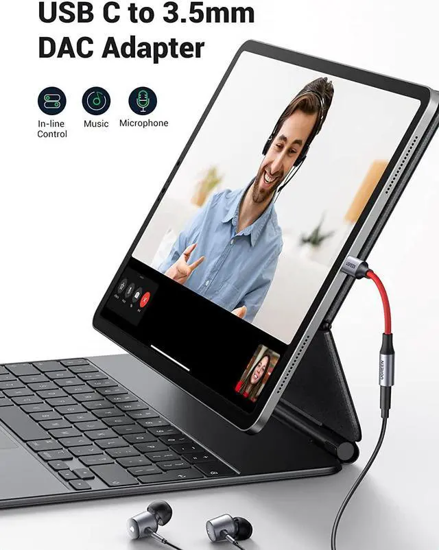 Alt view image 2 of 7 - UGREEN USB C to 3.5mm Audio Adapter Braided Type C Male to Headphone Aux Jack Female Dongle HiFi DAC Cable Cord Compatible with Samsung Galaxy S22 S21 Note20 Ultra S20 Pixel 5 4 XL iPad Pro Air, Red