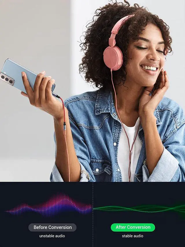 Alt view image 4 of 7 - UGREEN USB C to 3.5mm Audio Adapter Braided Type C Male to Headphone Aux Jack Female Dongle HiFi DAC Cable Cord Compatible with Samsung Galaxy S22 S21 Note20 Ultra S20 Pixel 5 4 XL iPad Pro Air, Red