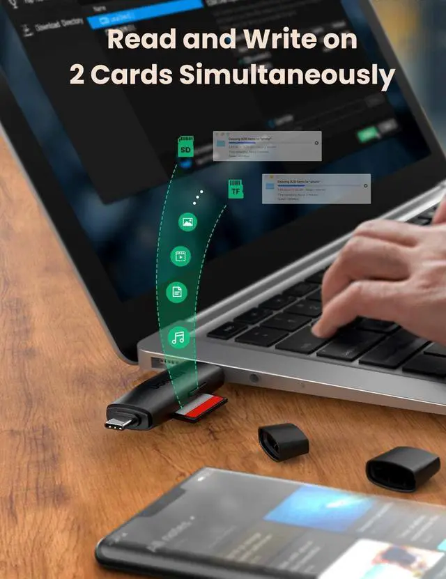 Alt view image 2 of 7 - UGREEN USB 3.0 SD Card Reader Bundle with USB Type C Card Reader Dual Slot Memory OTG Card Adapter for TF, SD, Micro SD, SDXC, SDHC, MMC, RS-MMC, Micro SDXC, Micro SDHC, UHS-I