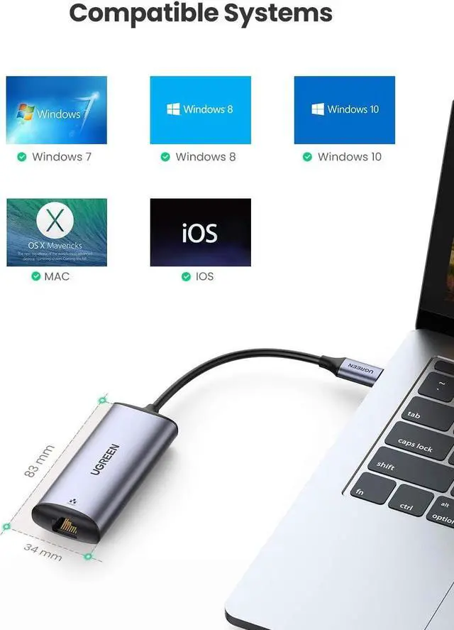 Alt view image 7 of 7 - UGREEN USB C to 2.5G Ethernet Adapter Type C to 2.5 Gigabit Network Thunderbolt 3 RJ45 LAN 2.5Gbps Converter Compatible for MacBook Pro MacBook Air iPad Pro Surface Pro 7 Dell XP15 13 Windows