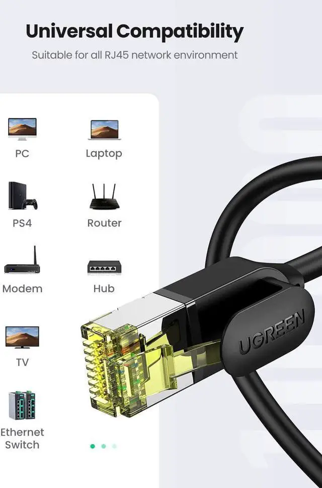 Alt view image 6 of 7 - UGREEN Cat 7 Ethernet Cable Gigabit Cat7 RJ45 LAN Cable High Speed Network Patch Cord 10Gbps Compatible for Gaming PS4, Xbox One, PS3, PC, Laptop, Modem, Router, Computer (15FT)