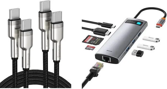 Main image of 8 in 1 USB C Hub with 2-Pack 100W PD Charging Cable
