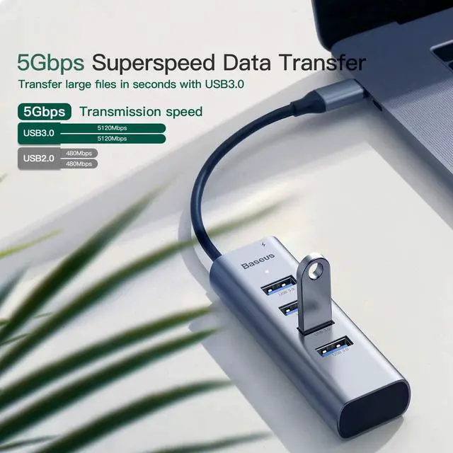 Alt view image 3 of 7 - Baseus 4-in-1 USB Hubs, USB C to USB 3.0,PD 60W Fast Charging Port USB Dongle for MacBook Pro Air,Samsung S20 S10+