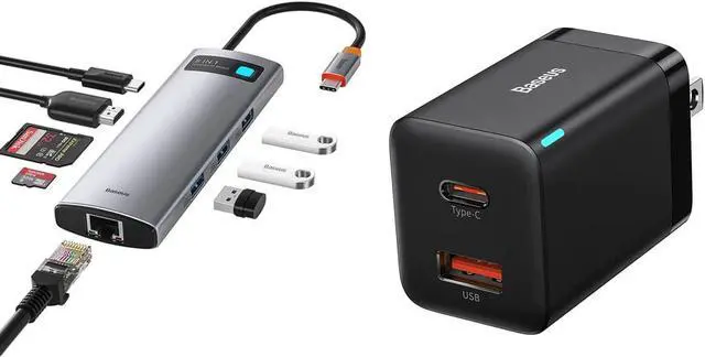 Main image of Baseus 30W 2 Port Charger & 8 in 1 USB C Hub Docking Station