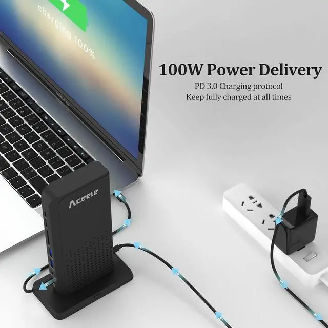 Alt view image 6 of 7 - Aceele Triple Display USB C Docking Station 15 in 1 USB C Hub SD/TF, 4K HDMI, VGA, LAN, 3.5mm Audio, 100W PD, Multiport Adapter for MacBook Pro/Air, Dell XPS, HP, Surface and Lenovo