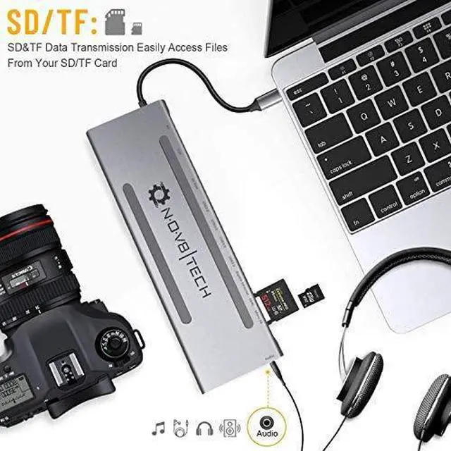 Alt view image 5 of 7 - NOV8Tech USB C Hub Docking Station, 11-in-1 Type C Dock for M1 MacBook Pro Air 2021-2016 & USB C Laptops, Triple Display 4K HDMI & VGA, 100W USB-C PD, Gigabit Ethernet, SD/Micro SD, 4XUSB 3, Audio/Mic