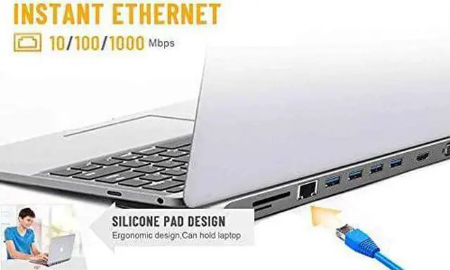 Alt view image 7 of 7 - NOV8Tech USB C Hub Docking Station, 11-in-1 Type C Dock for M1 MacBook Pro Air 2021-2016 & USB C Laptops, Triple Display 4K HDMI & VGA, 100W USB-C PD, Gigabit Ethernet, SD/Micro SD, 4XUSB 3, Audio/Mic