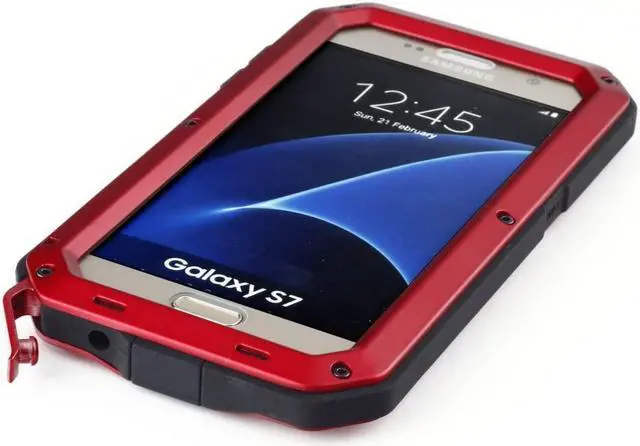 Alt view image 6 of 7 - Galaxy S7 Case,Mangix 3C-Aone Gorilla Glass Luxury Aluminum Alloy Protective Metal Extreme Shockproof Military Bumper Finger Scanner Cover Shell Case Skin Protector for Samsung Galaxy S7 (Red)