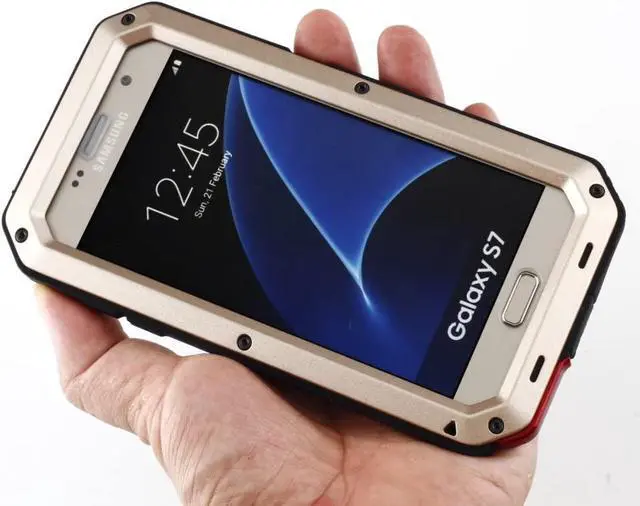 Alt view image 4 of 7 - Mangix Galaxy S7 Case, 3C-Aone Gorilla Glass Luxury Aluminum Alloy Protective Metal Extreme Shockproof Military Bumper Finger Scanner Cover Shell Case Skin Protector for Samsung Galaxy S7 (Gold)